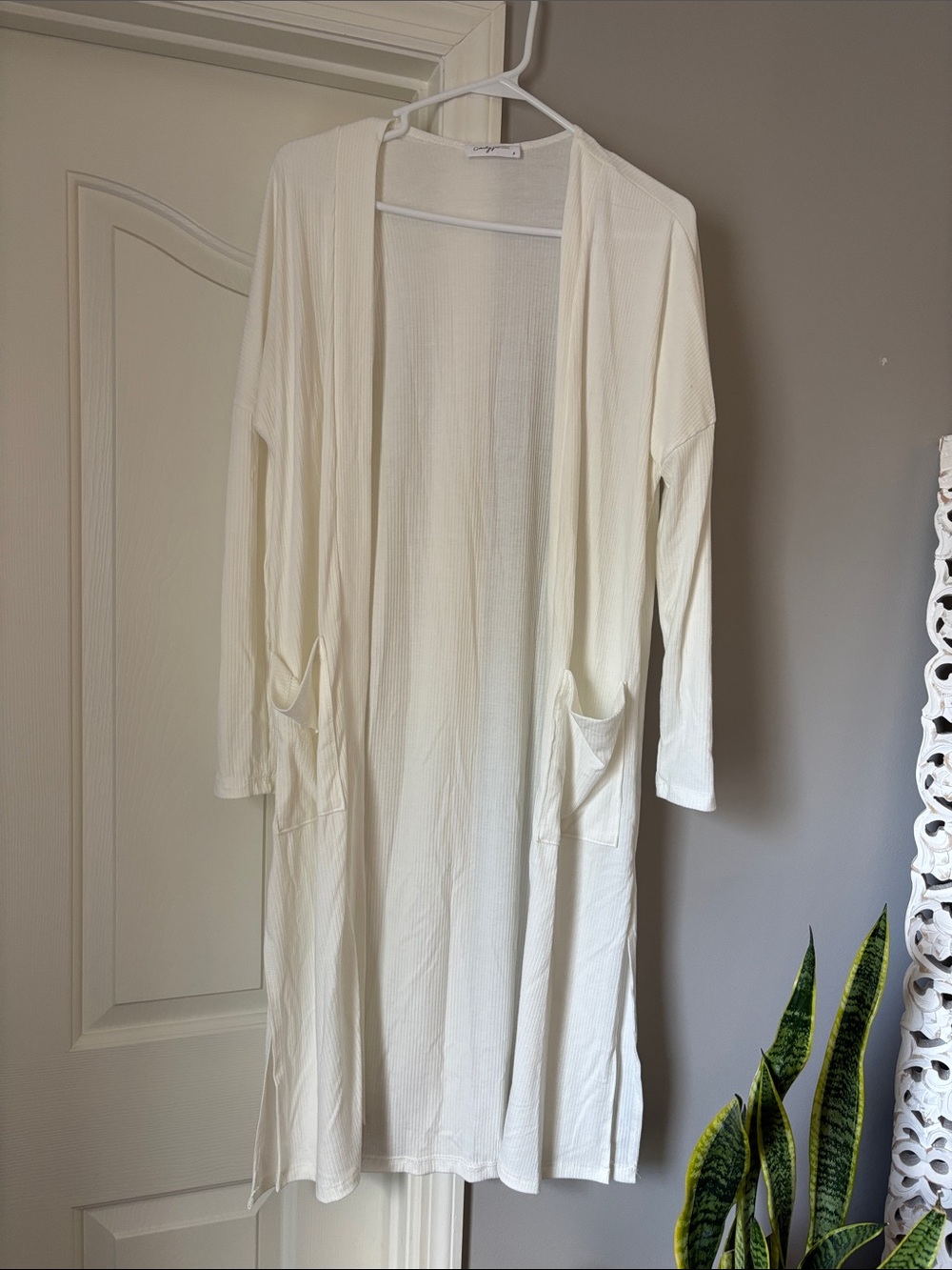CJLA Lightweight Cream Longline Open Front Cardigan
